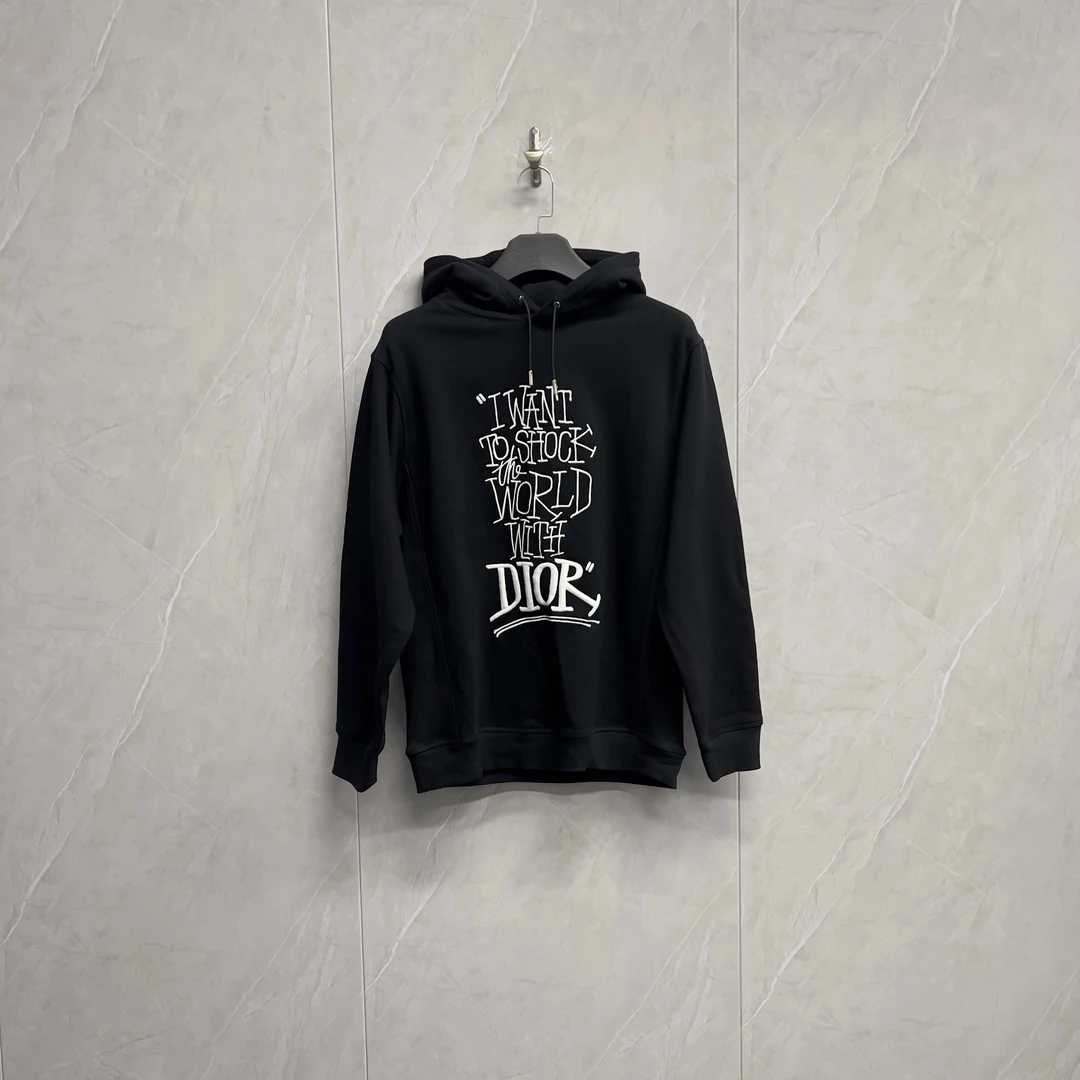 全新未使用 DIOR/迪奥 重磅刺绣Logo螺纹帽衫卫衣/W0334/L/黄金码