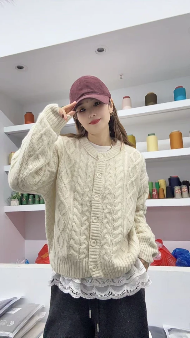 小韩姐【绞花针织开衫】729粗针保暖百搭毛衣休闲长袖复古