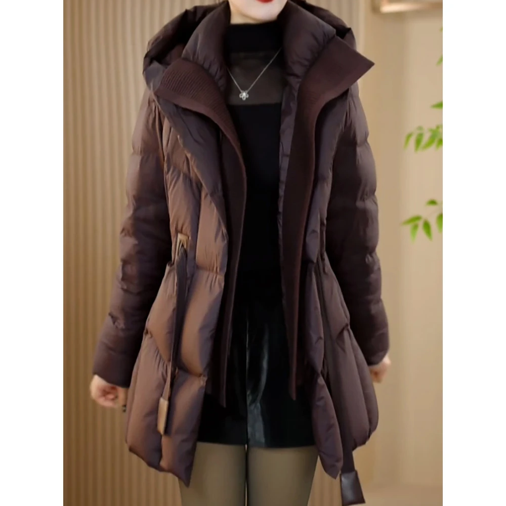 贵夫人轻奢高级感保暖连帽棉服女2025冬季新款中长款显瘦开衫外套