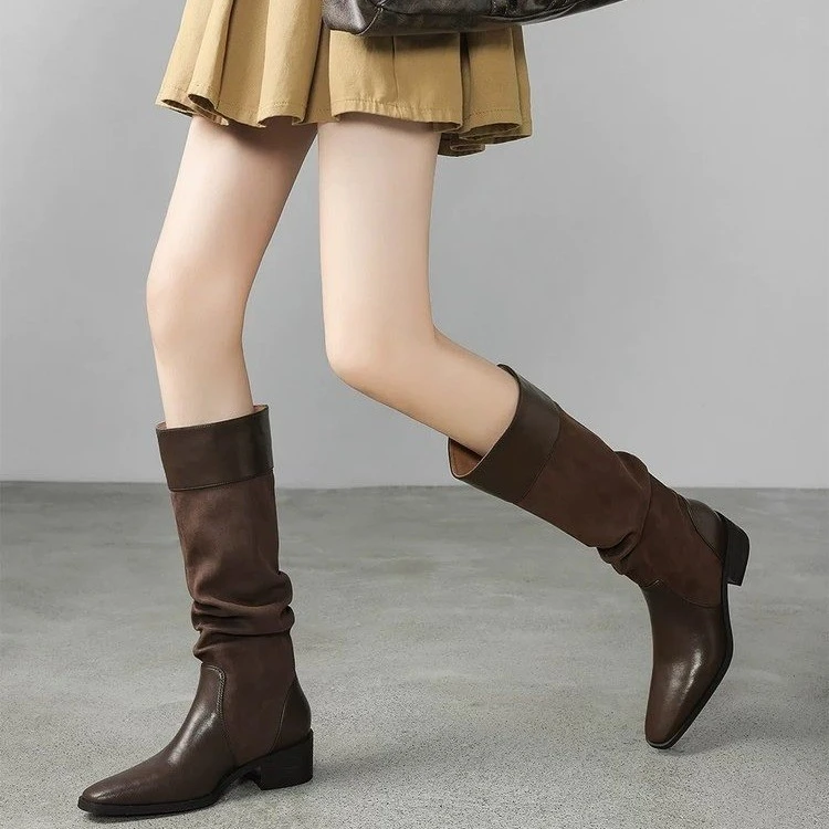 不过膝慵懒风香蕉靴复古骑士靴女2026秋冬新款粗跟显瘦长靴高筒靴