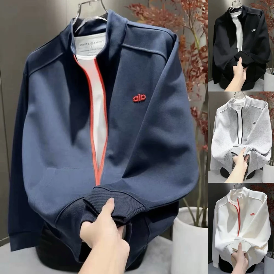 秋季新款潮牌拼色立领卫衣外套男士轻奢时尚宽松百搭休闲开衫上衣