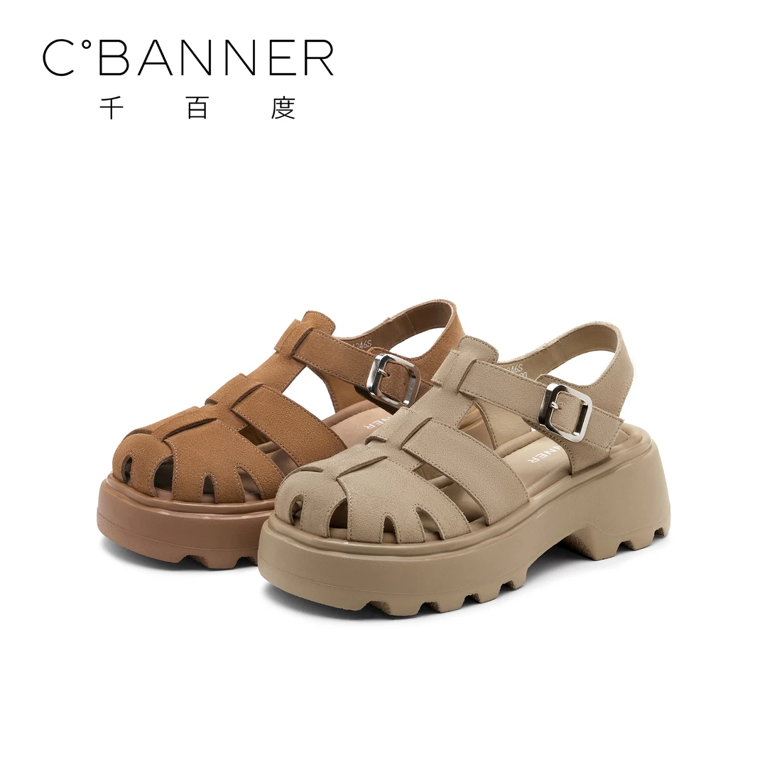 C.BANNER/千百度时尚罗马凉鞋女2025年新款夏季镂空厚底编织凉鞋