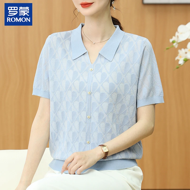罗蒙妈妈装夏季高档针织衫2025新款中年时尚小衫中年女士宽松短袖