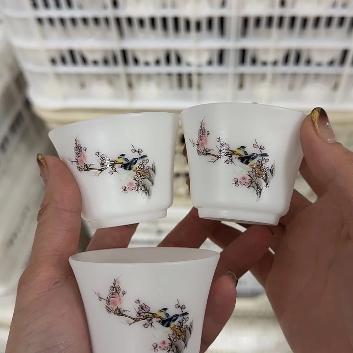 素烧冰种薄胎马蹄杯喜上眉梢三个一组