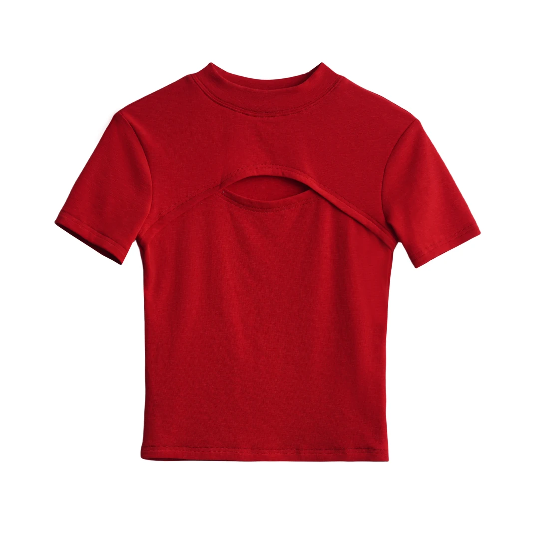 FS LIFE【小心机】性感破洞显瘦百搭纯色短袖T恤A3106