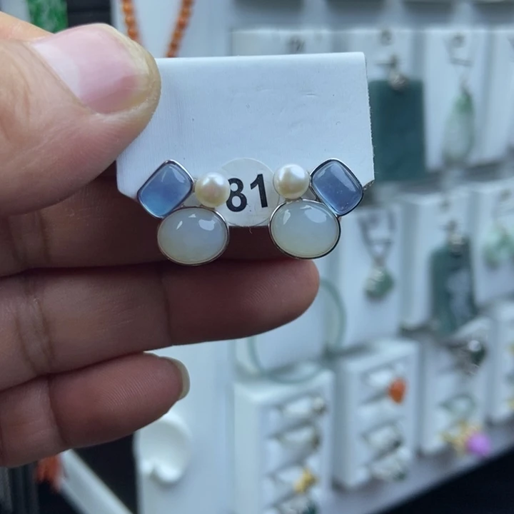 和田玉银S925镶嵌耳饰耳饰