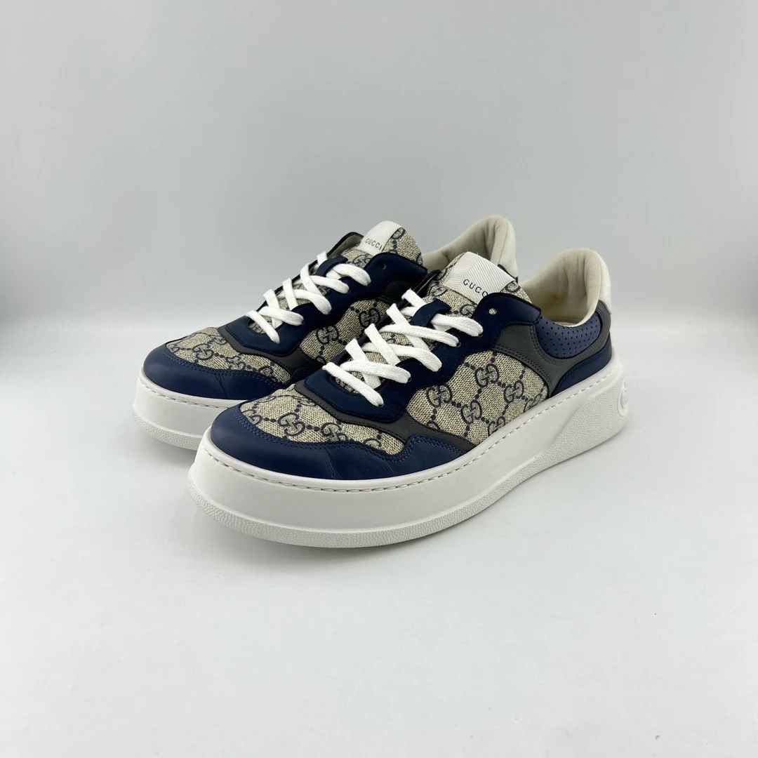 95新 GUCCI/古驰 42码/老花满印拼接厚底休闲面包鞋/11377293