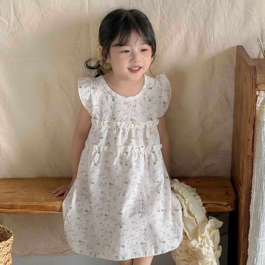 新款夏季女童娃娃领儿童浮雕连衣裙夏装薄款宝宝洋气提花碎花裙子