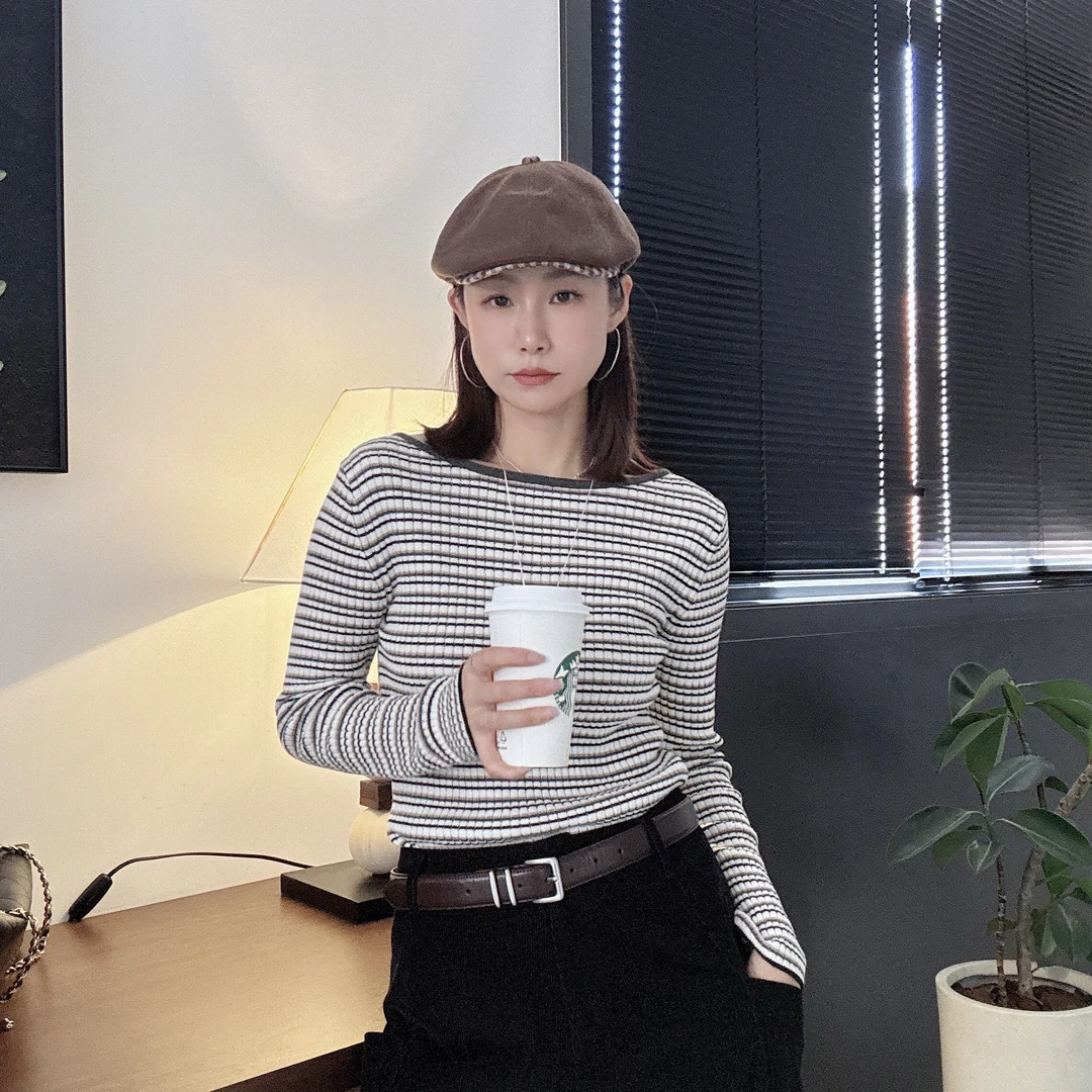 【丽姐女装】彩色抽条｜无肩不滑 韩系滑糯亲肤修身气质T恤M0502