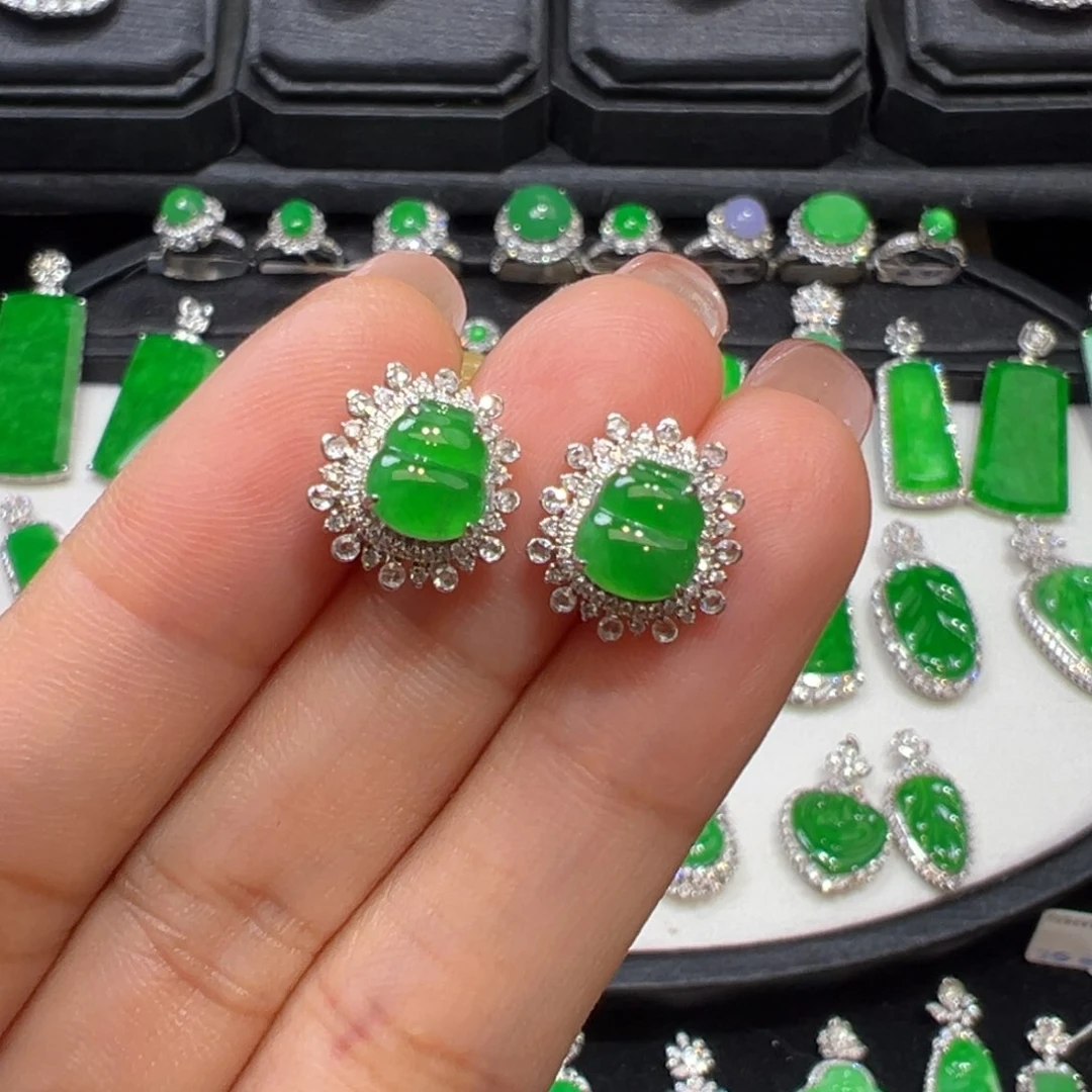 翡翠耳钉18K金镶嵌收货48小时鉴赏期（超时不退不换）