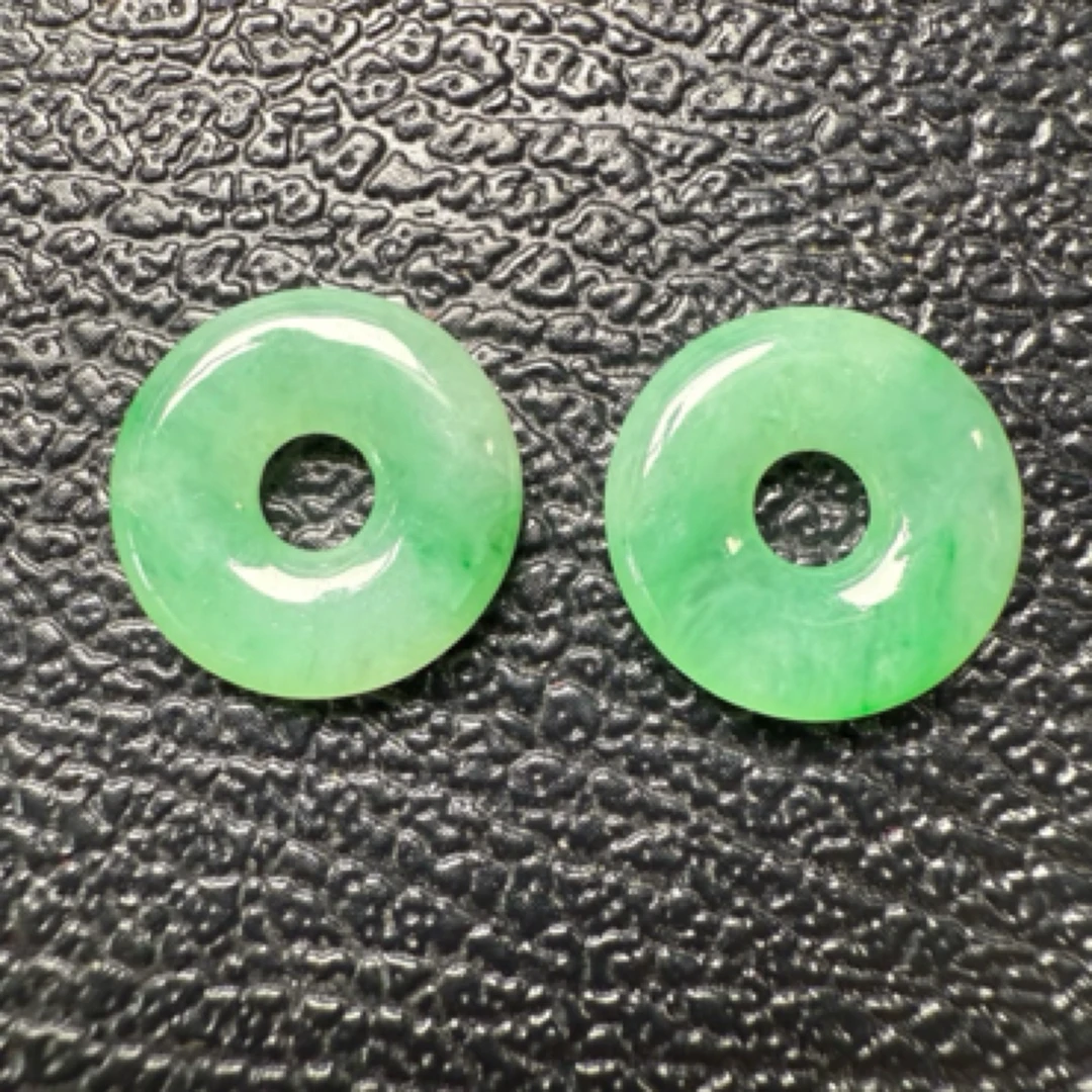 天然缅甸单珠翡翠A货糯冰飘花甜甜圈耳环时尚百搭13.8mm-2.7mm