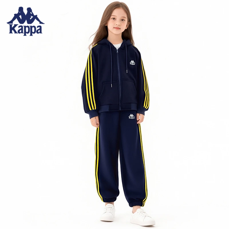 Kappa Kids背靠背秋季韩版中大童休闲运动织带运动针织套装