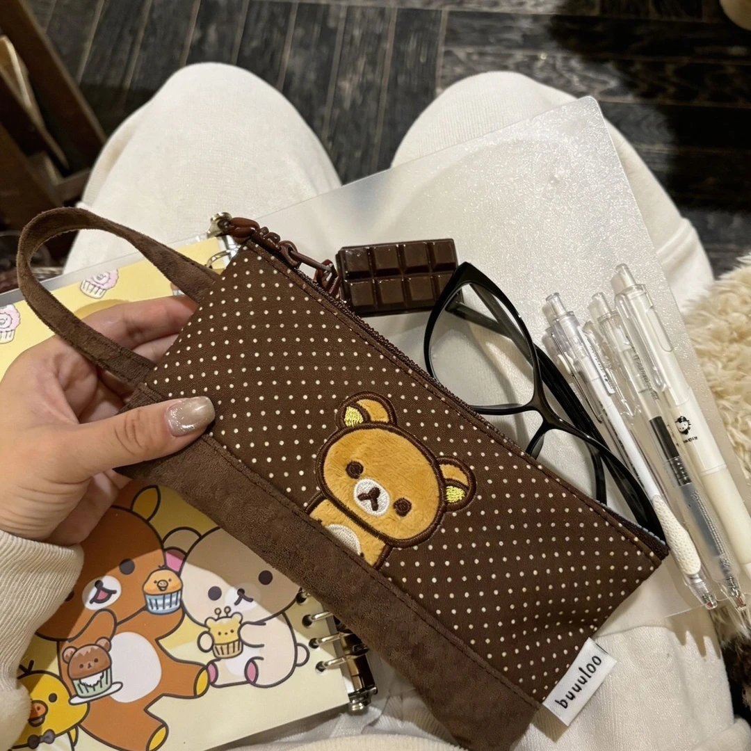 【刺绣轻松熊】小众可爱高颜值少女心笔袋小初高中学生文具盒收纳袋