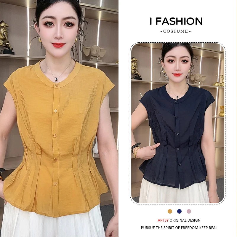 百搭小众时尚短袖衬衫女2025年夏季新款收腰显瘦气质减龄纯色上衣