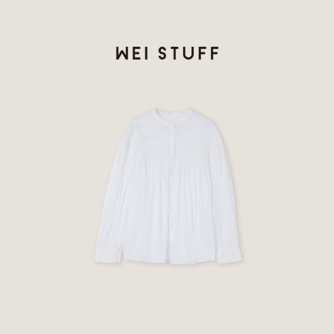 WEI STUFF 极简法式100棉气质简约百搭时尚圆领宽松长袖衬衫 8826