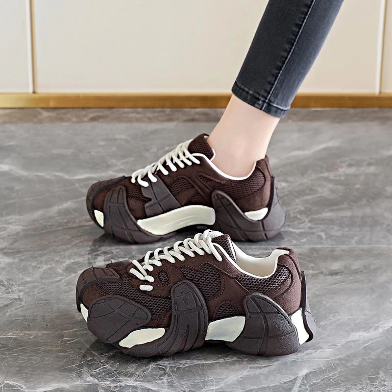 厚底增高老爹鞋女2025新款秋季爆款覆古棕色八爪鱼休闲运动鞋34码