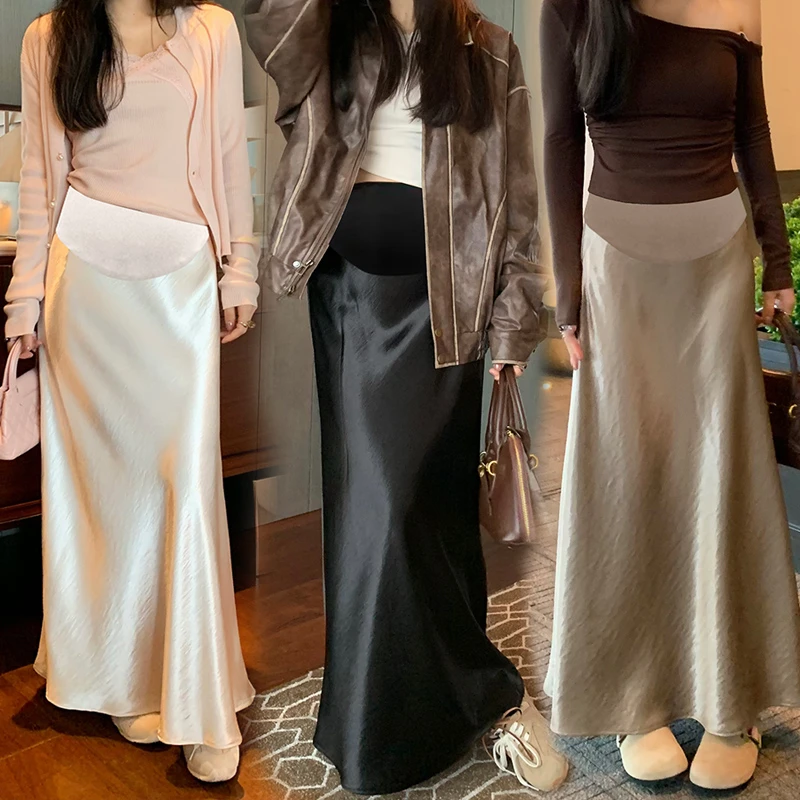 【早春新品】孕妇裙外穿遮跨显瘦醋酸缎面A字长裙垂感鱼尾半身裙子
