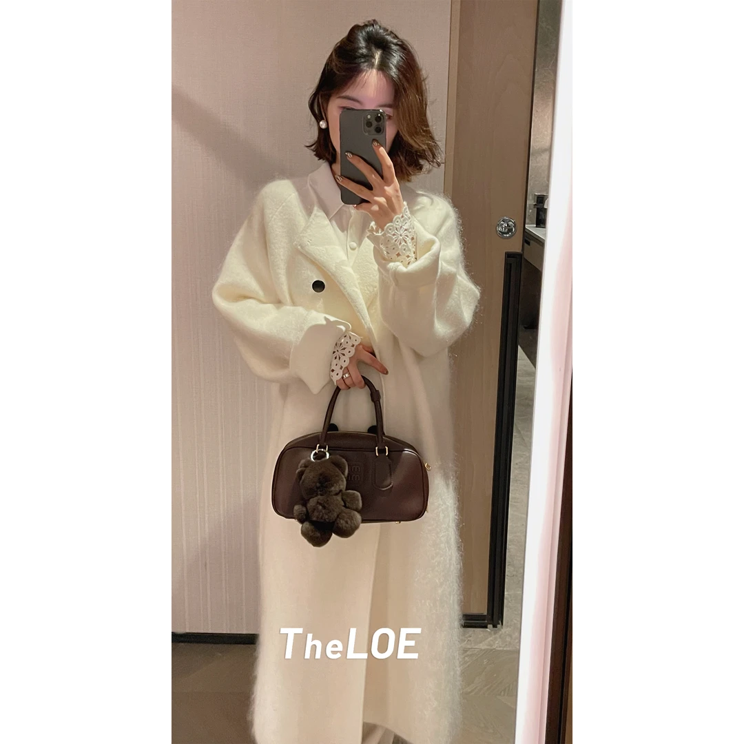 TheLOE/【双排扣马海羊毛大衣】1341g长款针织开衫#LE-2815059