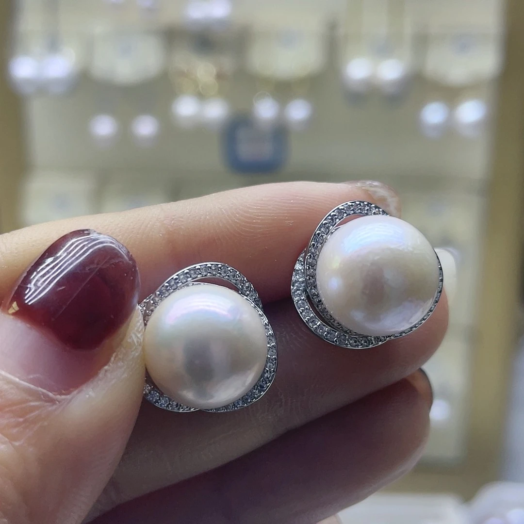 淡水珍珠耳饰银S925镶嵌