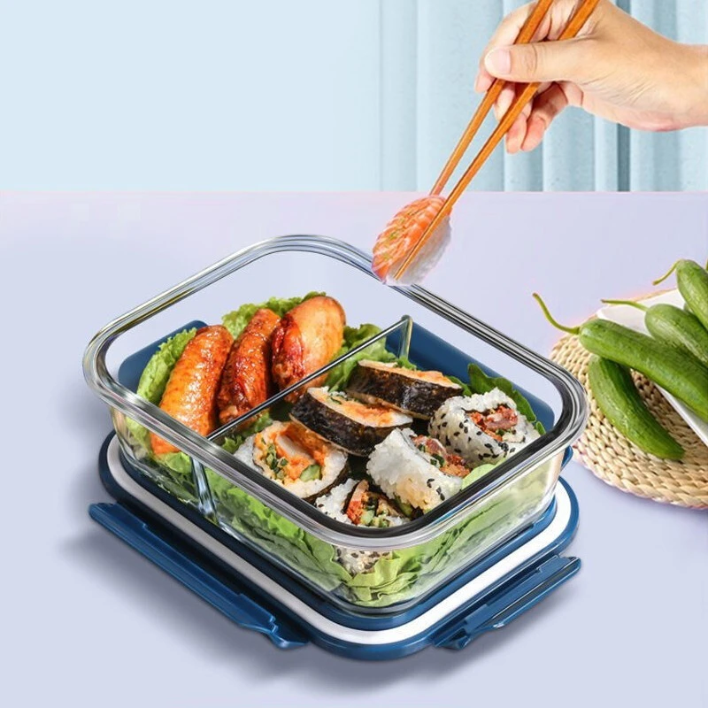 高硼硅玻璃饭盒微波炉可用二分隔饭盒1000ml带饭食品级便当盒餐盒