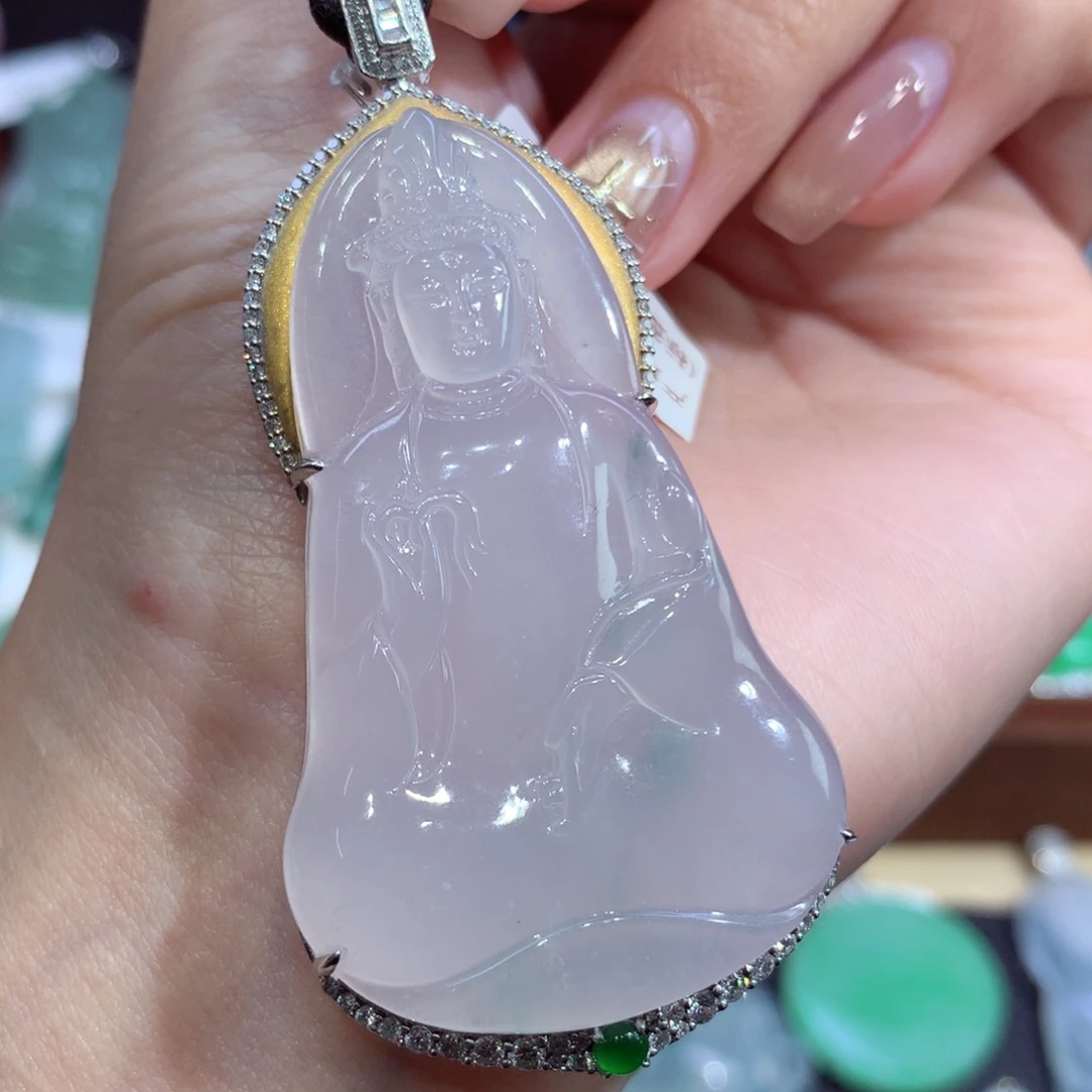 吊坠(不含链)18K金镶嵌翡翠