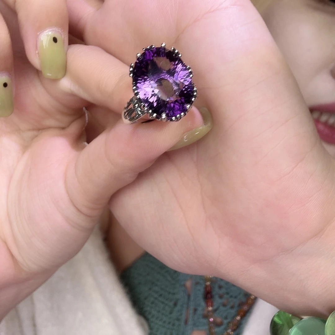 水晶戒指银S925镶嵌黑糖