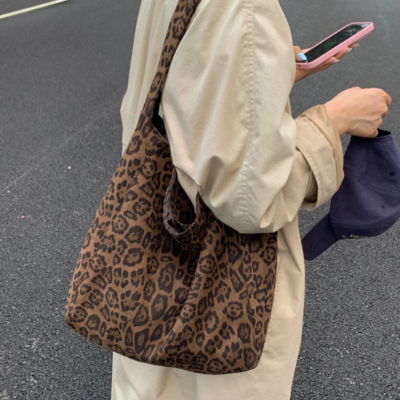 大容量豹纹包包新款时尚百搭单肩包简约复古休闲通勤托特包