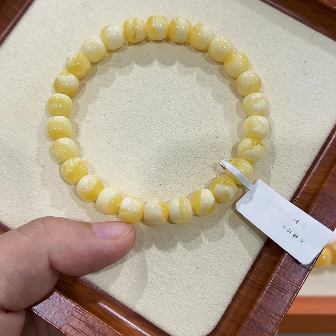 菇***馒手链蜜蜡未镶嵌8m金瓷白老型单圈