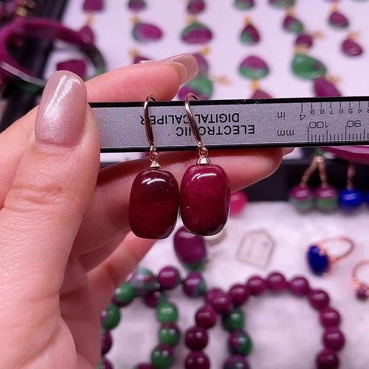 红宝石耳坠银S925镶嵌