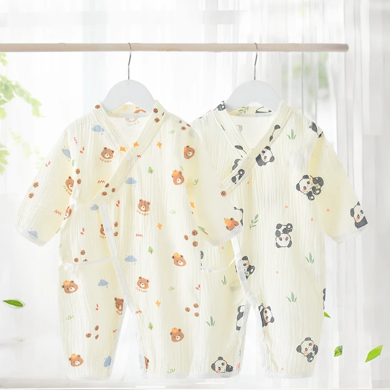 婴儿连体衣夏季薄款长袖新生儿衣服和尚服纯棉纱布哈衣空调服春秋
