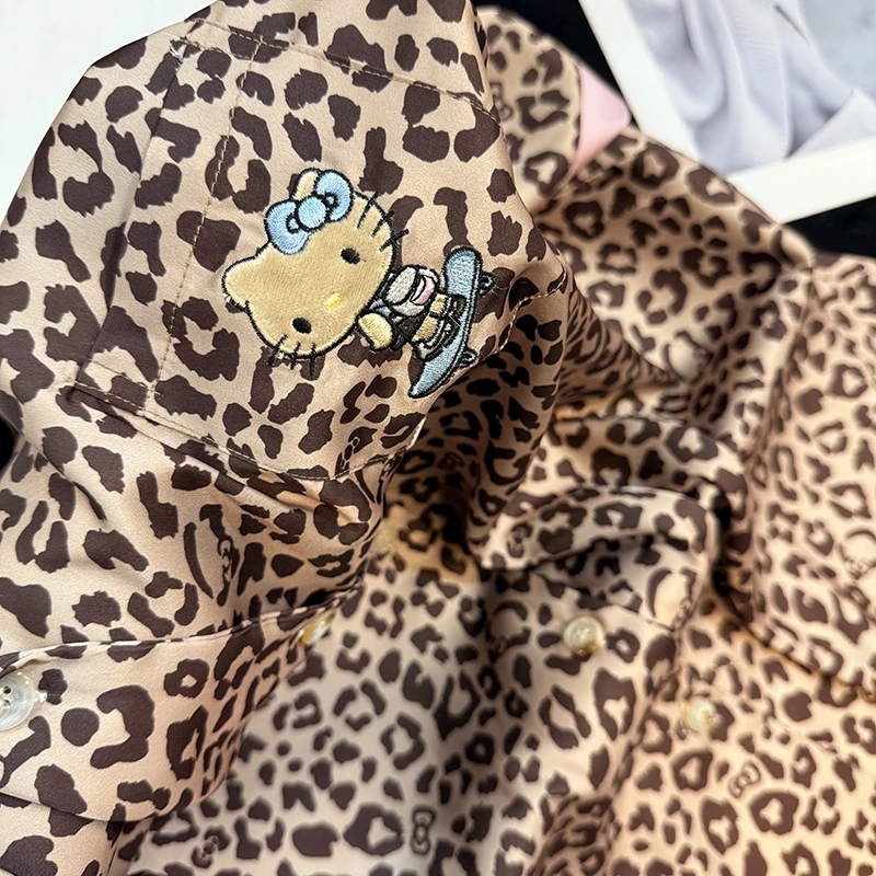 豹纹小猫春夏高级感甜妹可爱冰丝睡衣女长袖家居服卡通可外穿