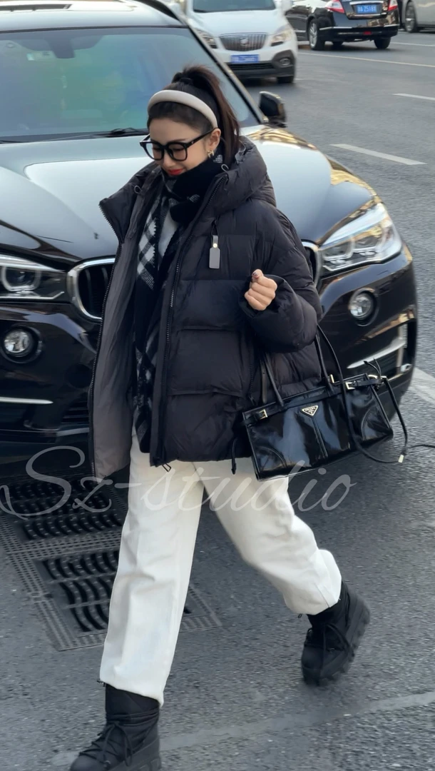 【氧气少女】红人上新90白鸭绒长款连帽羽绒服拼接羽绒服sz