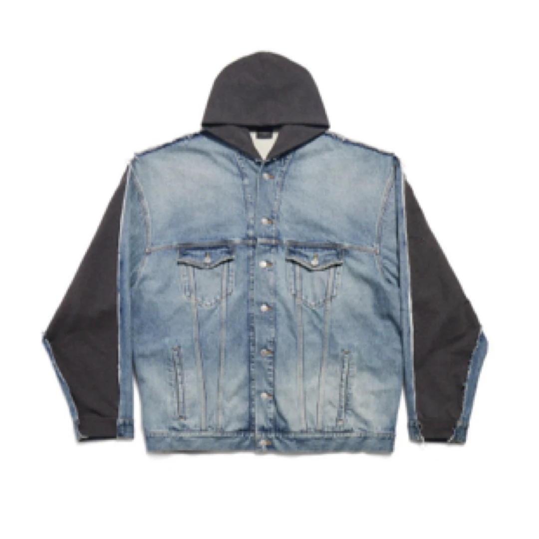 全新未使用 Balenciaga/巴黎世家 ss24logo拼接连帽牛仔外套/1码