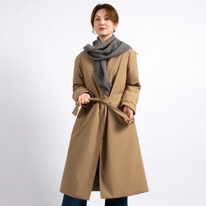 品牌原单//长款秋冬设计师轻奢女士风衣羽绒服