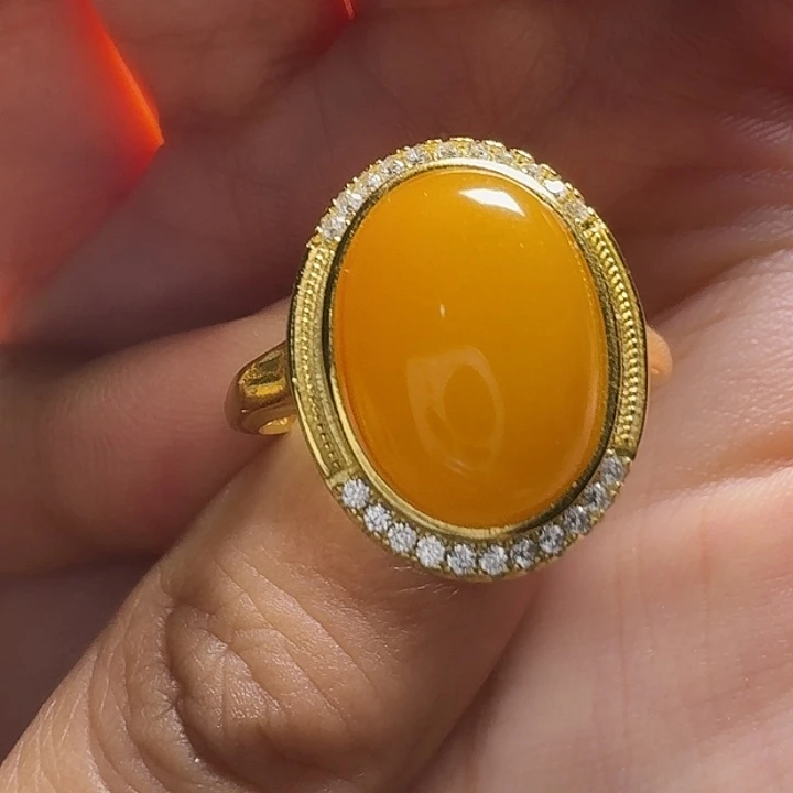 蜜蜡银S925镶嵌戒指戒指