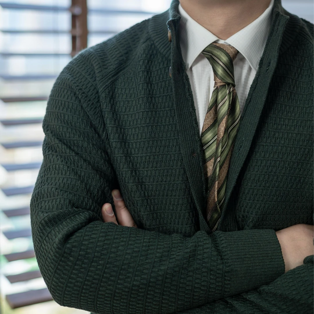 【升级款】骐制2.0龙鳞纹春秋冬男士羊毛针织开衫立领外套毛衣商务