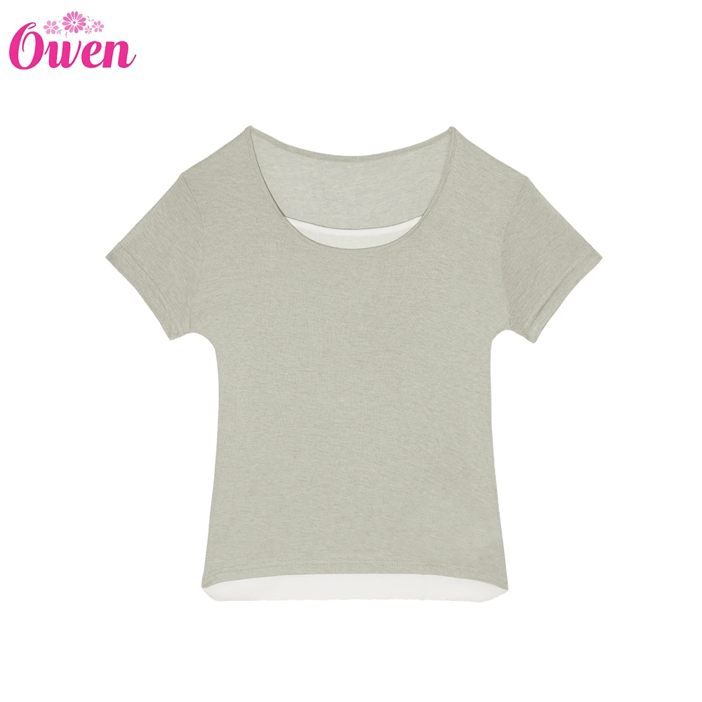 桑蚕丝兰精天丝短袖染色假两件休闲风抗皱T恤百搭纯色HD3069