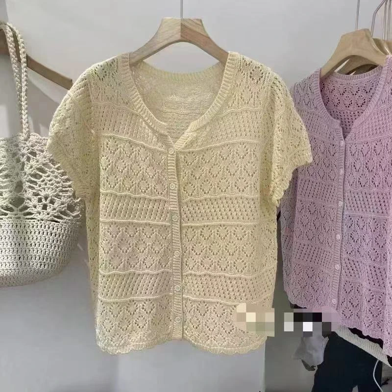 001-100    夏季薄款针织衫套头圆领纯色百搭时尚开衫衬衣