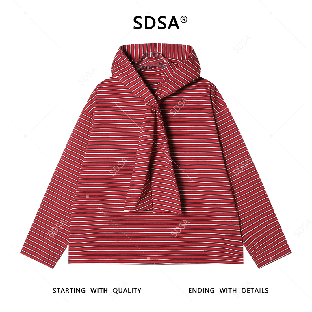 SDSA男士秋冬新款痞帅男装美式简约条纹连帽卫衣百搭潮流套头上衣