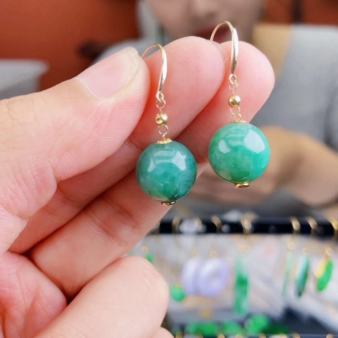 翡翠18K金镶嵌耳饰饰品