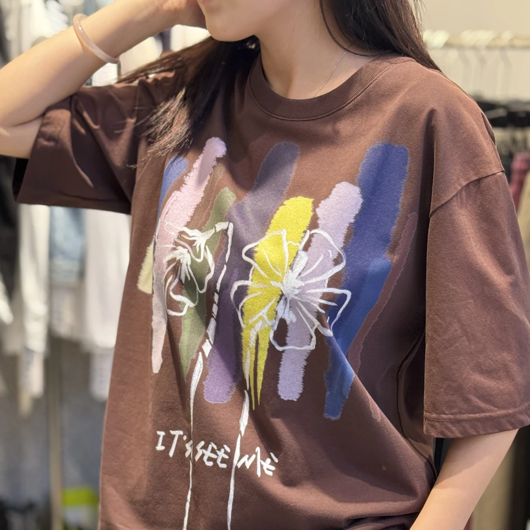 印花常规款欧美风短袖轻职风T恤百搭小众重工ins