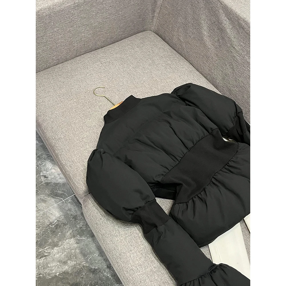 今年流行冬季爆款高级设计感喇叭袖收腰加厚保暖棉衣棉服外套女装