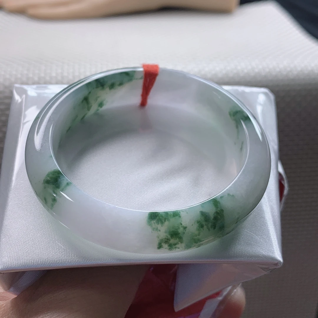 细糯55圈飘花翡翠手镯 精美时尚百搭女款正品缅甸天然翡翠A货3866
