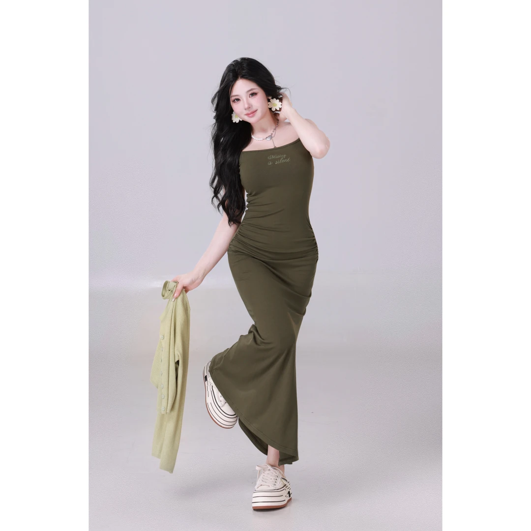 现现MengFairy 【温柔涟漪】显瘦收腰长款吊带连衣裙4915M欧若风