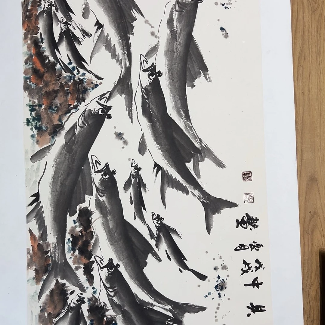 国画知鱼之乐纯手绘