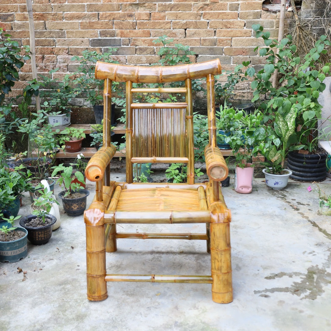 庭院户外竹编靠背椅桌椅套件桌子中式手工饭店椅子新中式简约家用