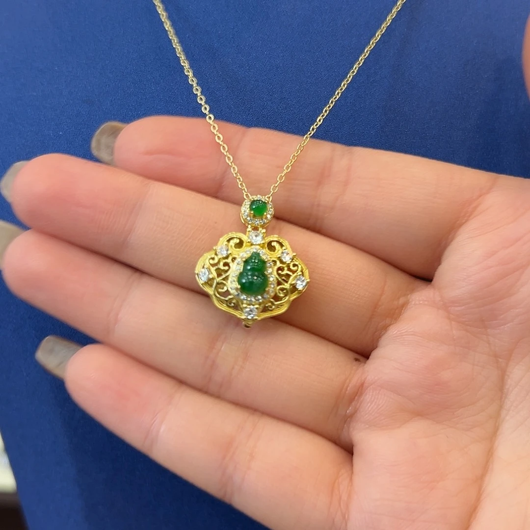 翡翠银S925镶嵌吊坠(赠链)锁吊坠-594376