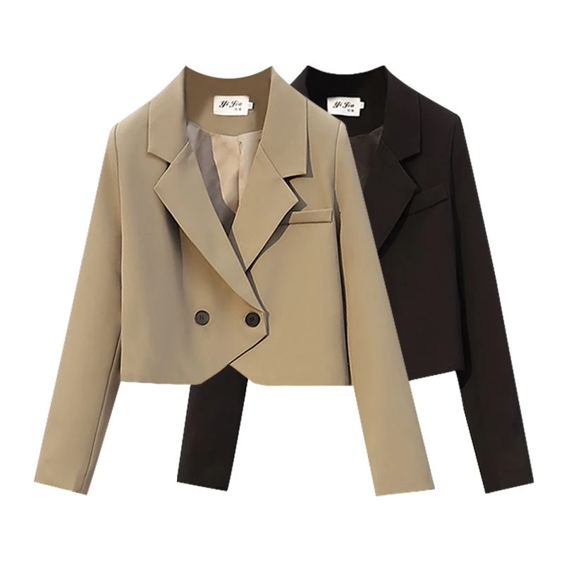 2025早春新新款小西装外套女双排扣短款宽松显瘦高腰小众韩版西服