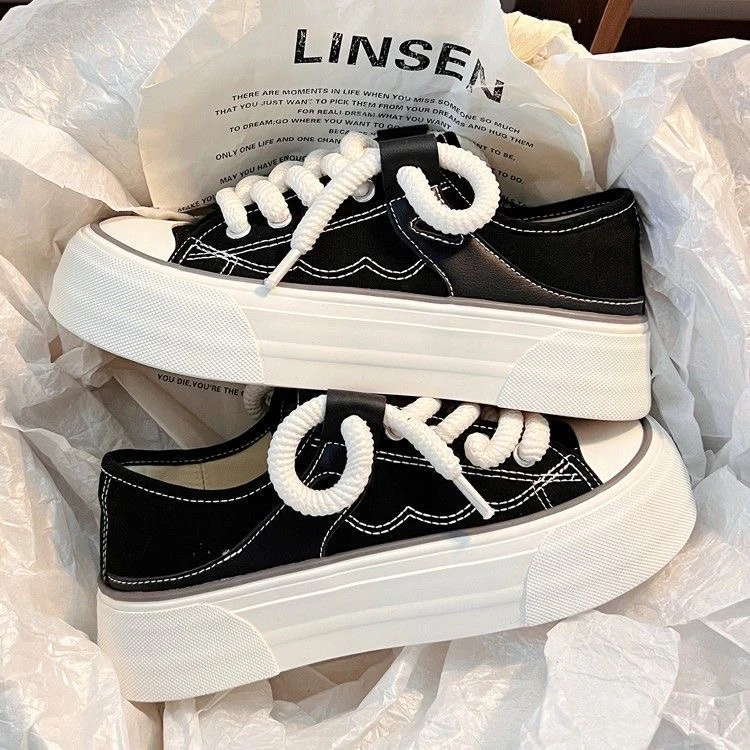 （直播间下单）低帮黑色夏季少女风运动女帆布鞋丑萌拼色帆布女鞋