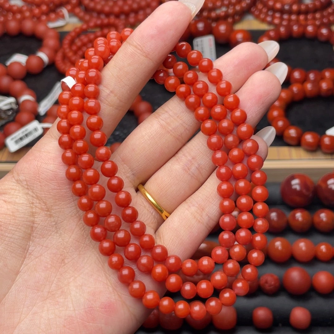 南红玛瑙未镶嵌手串Y6mm收藏滴水洞锦红长链